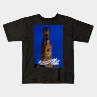 Abstract image of Belfry of Bruges with Christmas decoration Kids T-Shirt